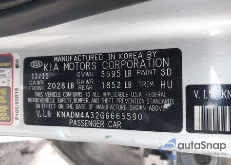 2016 Kia Rio Lx from USA, damaged, VIN KNADM4A32G6665590